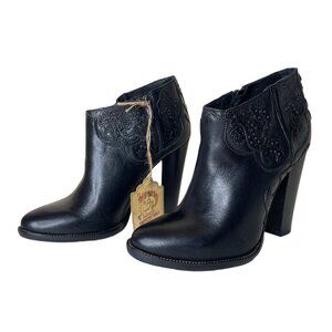 New Diesel Girl On Tex Guadalupy Black Leather Ankle Boots Size 7.5 EU 38